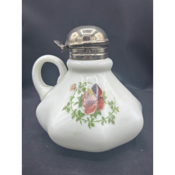 Antique Victorian Milk Glass Floral Syrup Pitcher Circa 1900 - Picture 12 of 15